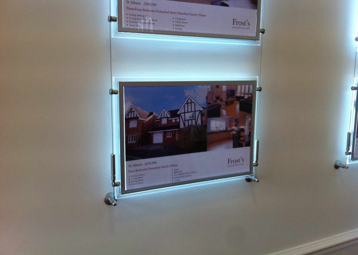A led wall display backlit to show properties.
